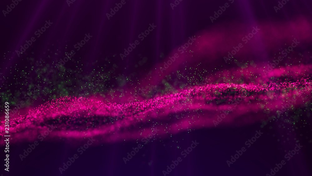 Poster wave glow. wave of particles. wave 3d. 3d rendering. futuristic green dots background with a dynamic