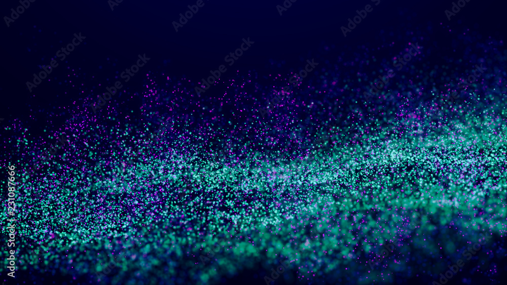 Poster wave glow. wave of particles. wave 3d. 3d rendering. futuristic green dots background with a dynamic
