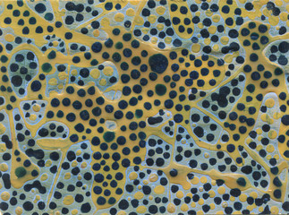 Grunge dark blue color bubble background. Halftone dots texture. Watercolor brush on paperhand made