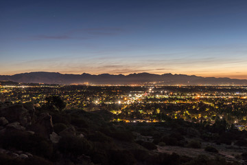 Los Angeles California predawn scenic San Fernando Valley view.  The San Gabriel Mountains are in background.   © trekandphoto