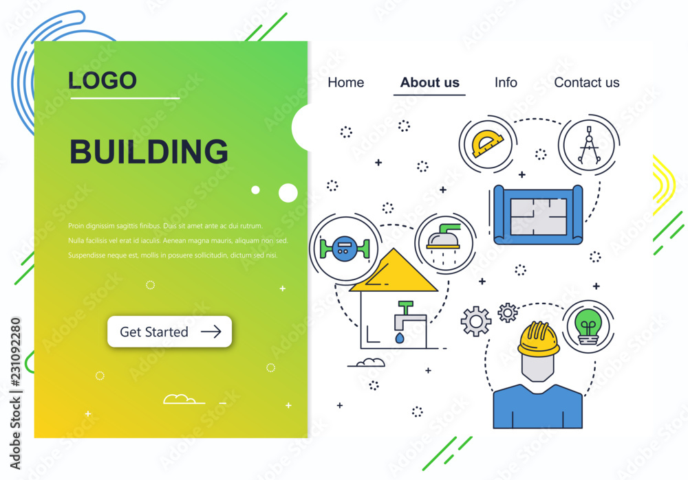 Poster vector web site linear art design template. building construction company. landing page concepts for