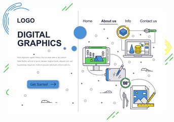 Vector web site linear art design template. Graphic art, drawing tablet and software . Landing page concepts for website and mobile development. Modern flat illustration.