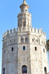 Fototapeta na wymiar Torre del Oro, or the Tower of Gold, is one of the most important and emblematic monuments in Seville, Spain