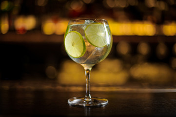 Gin Tonic cocktail decorated with lime slices