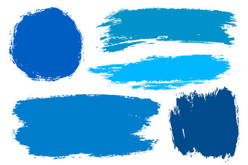 Vector set of hand drawn brush strokes, stains for backdrops. Vrious blue color grunge design elements set. Multi color artistic hand drawn backgrounds.