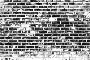 black and white pattern of distressed overlay texture of old brick wall. Abstract grunge background.