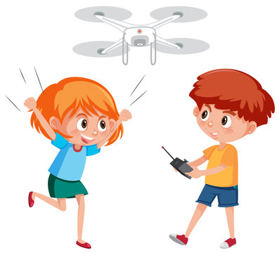 Boy and girl playing drone