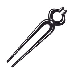 Vintage pliers, monochrome icon, blacksmith tools. Vector illustration, isolated on white background. Simple shape for design logo, emblem, symbol, sign, badge, label, stamp.