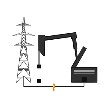 Oil drilling machine connected to an electrical tower. Vector illustration design