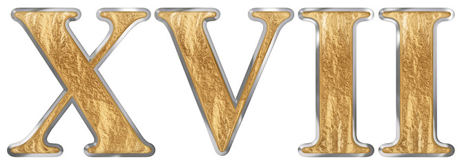 Roman numeral XVII, septendecim, 17, seventeen, isolated on white background, 3d render