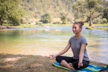 woman meditating and doing yoga exercise