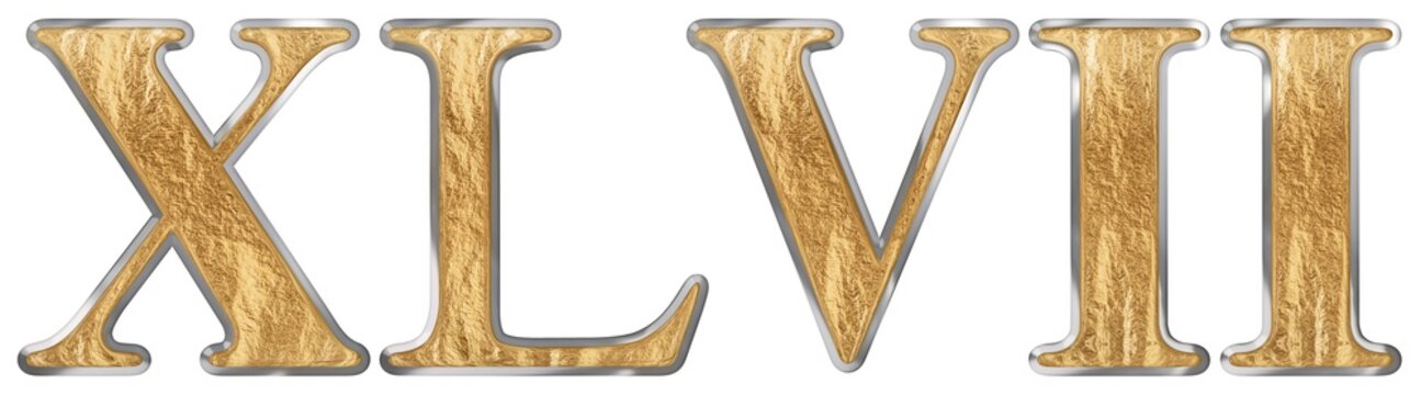 Roman numeral XLVII, septem et quadraginta, 47, forty seven, isolated on white background, 3d render