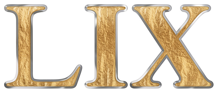 Roman numeral LIX, novem et quinquaginta, 59, fifty nine, isolated on white background, 3d render