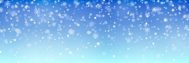 Naklejka na ściany i meble Christmas falling snow vector isolated on blue background. Snowflake transparent decoration effect. 