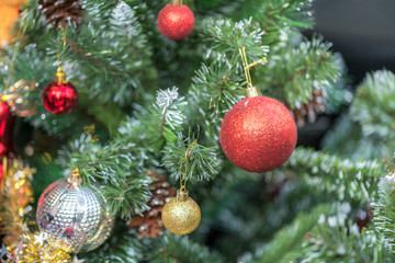 Christmas decorations on a christmas tree