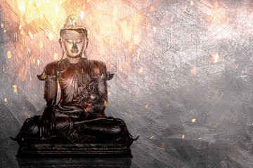 illustration of buddha statue on abstract painting style background