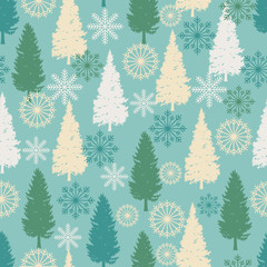 Cool Winter Pine Tree Snowflake Seamless Pattern Background