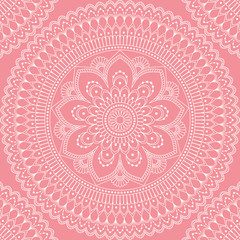 Seamless pattern with mandala ornament. Hand drawn illustration