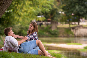 Fototapeta premium Couple in love enjoying picnic time
