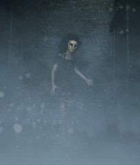 ghost woman in creepy mask as she have to hiding her face,3d illustration