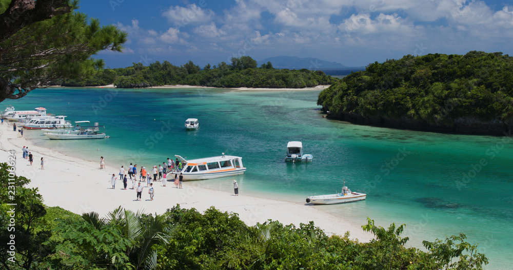 Wall mural ishigaki, japan, 01 october 2018:- kabira bay in ishigaki island