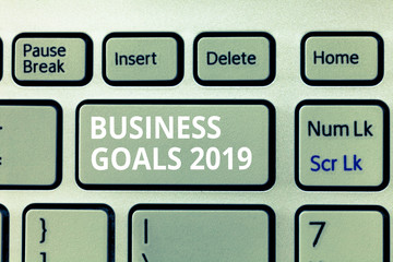 Writing note showing Business Goals 2019. Business photo showcasing Advanced Capabilities Timely...