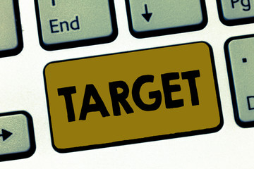 Writing note showing Target. Business photo showcasing person object or place selected as the aim...