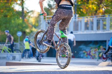 young cyclist makes a spectacular extreme jump on the springboard