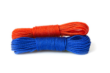 Red and blue Nylon rope isolate on white background