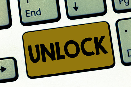 Writing note showing Unlock. Business photo showcasing use password or other authentication to access full functionality.