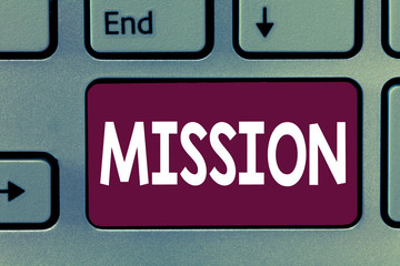 Fototapeta premium Writing note showing Mission. Business photo showcasing Corporate goal Important Assignment Business purpose and focus.