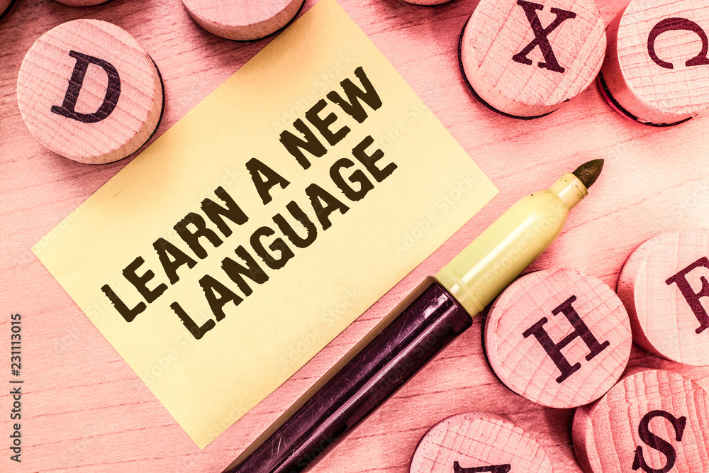 Poster handwriting text writing learn a new language. concept meaning study words other than the native mot