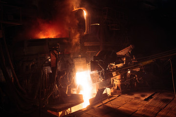 Melting of metal in a steel plant. Metallurgical industry.