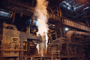 Melting of metal in a steel plant. Metallurgical industry.