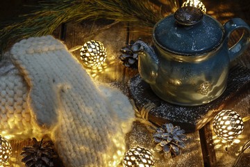 teapot on wooden table