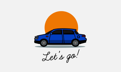 Let's Go Sedan Car Vector Illustration