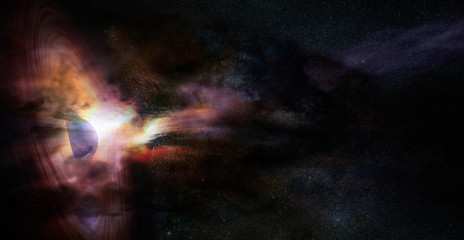 Obraz na płótnie Canvas Abstract space wallpaper. Black hole with flares dust clouds in outer space. Elements of this image furnished by NASA.
