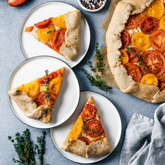 Savory fresh homemade tomato tart or galette.Ideas and recipes for healthy lunch,appetiezer- whole...