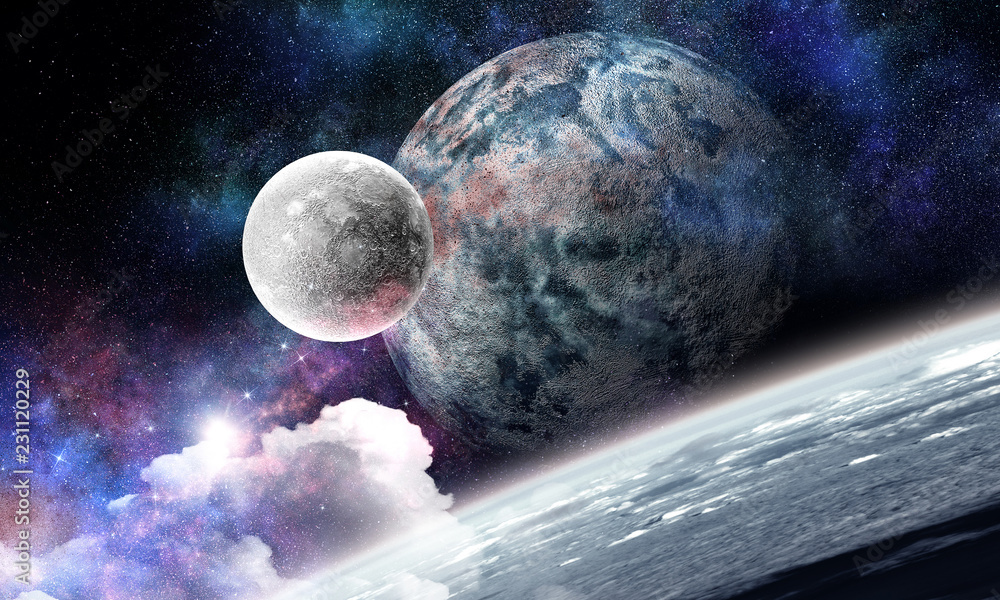 Wall mural space planets and nebula