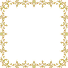 Classic square golden frame with arabesques and orient elements. Abstract ornament with place for text. Vintage pattern