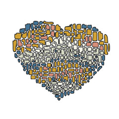 Obraz premium and drawn vector illustration in Mondriaan (Mondrian) style isolated multicolored heart on a white background