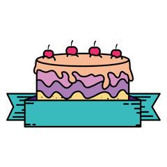 delicious cake with ribbon frame