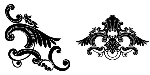 Fototapeta premium Set of vintage baroque ornament, corner. Retro pattern antique style acanthus.