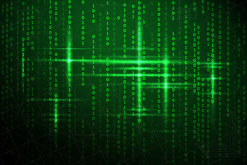 Abstract matrix background. Vector illustration. Virtual design technology. Green glow