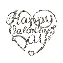 Happy Valentines Day. Calligraphic inscription in silver sequins. Greeting card vector illustration.