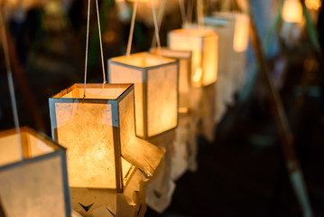 Candle Lighting Paper Lanterns in Loy Kratong festival , Yee Peng Festival (North of Thailand new...