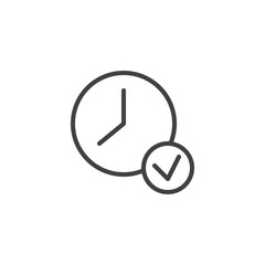 Clock with check mark outline icon. linear style sign for mobile concept and web design. Timing simple line vector icon. Time Complete symbol, logo illustration. Pixel perfect vector graphics