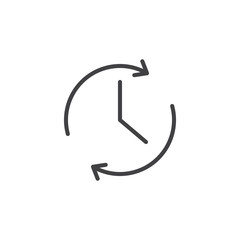 Clock and rotation arrows outline icon. linear style sign for mobile concept and web design. Time sync simple line vector icon. Symbol, logo illustration. Pixel perfect vector graphics