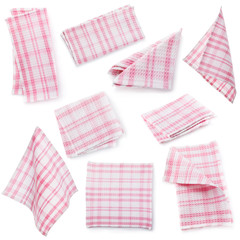 Set of various napkins of pink color, isolated on white background