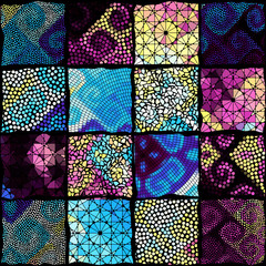 Seamless background pattern. Mosaic art pattern based on Art Nouveau style. Block design of squares. Vector image.